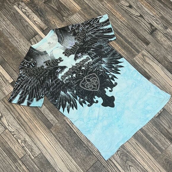 🔥☠️ LIVE FREE LOVE FREE Affliction Style - Black Brand Tie-Dye Tee Size Medium - Picture 2 of 11